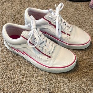 Vans White and Pink leather platform sneakers